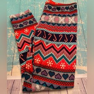 Festive Red and Blue Patterned Leggings